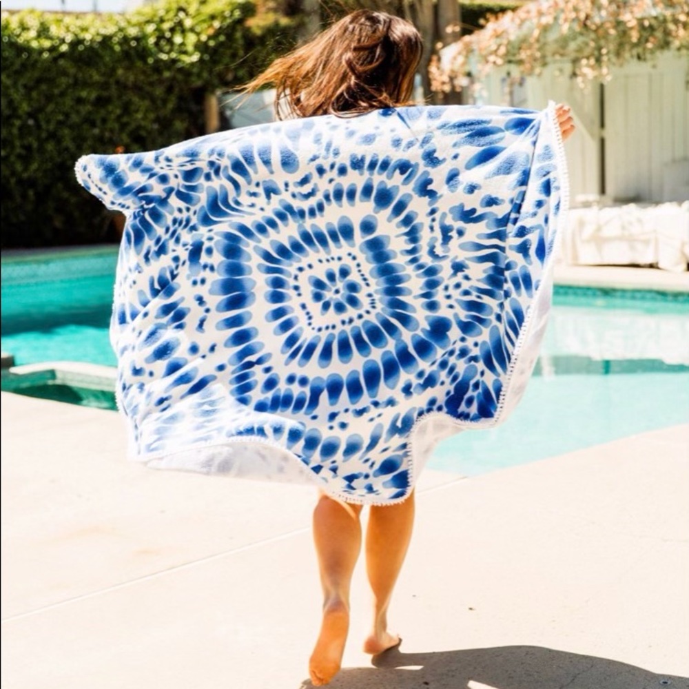 Indigo Round Beach Towel by Enchante Home